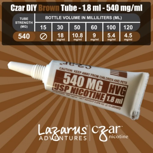 Flavorless Nictoine Liquid,  Czar Nicotine Tube - Brown 540mg, Pack of 5  tubes (1.8ml/tube)
