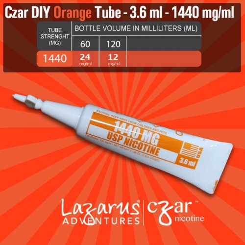 Flavorless Nictoine Liquid,  Czar Nicotine Tube - Orange 1440mg, Pack of 1 tube (3.6ml/tube)